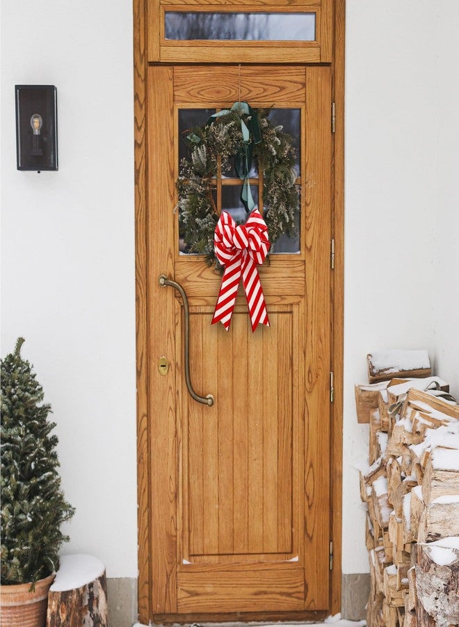 Ftuuo 2PCS Red White Stripe Wreath Bows, Glitter Candy Burlap Bow for Wreath Christmas Rustic Crafts Hanging Ornament Bow for Xmas New Year Indoor Outdoor Wedding Holiday Birthday Party Decor - Image 5